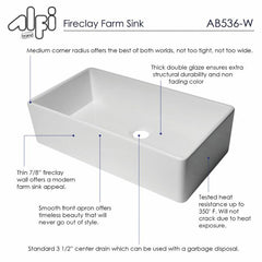 ALFI 36" Smooth Apron Single Bowl Fireclay Farm Sink - AB536 - The Home Selection