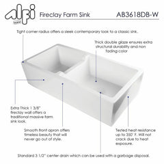 ALFI 36" Smooth Thick Wall Fireclay Double Bowl Farm Sink - AB3618DB - The Home Selection