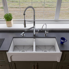 ALFI 39" Apron Thick Wall Fireclay Double Bowl Farm Sink - AB3918ARCH - The Home Selection
