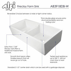 ALFI 39" Smooth Thick Wall Fireclay Double Bowl Farm Sink - AB3918DB - The Home Selection