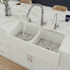 ALFI 39" Smooth Thick Wall Fireclay Double Bowl Farm Sink - AB3918DB - The Home Selection
