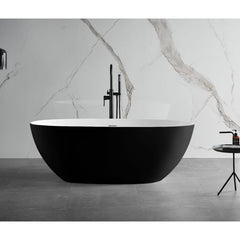 ALFI 59" Black & White Matte Oval Solid Surface Resin Soaking Bathtub - AB9975BM - The Home Selection