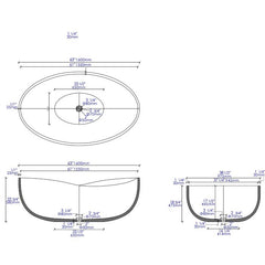 ALFI 63" Solid Concrete Gray Matte Oval Bathtub - ABCO63TUB - The Home Selection