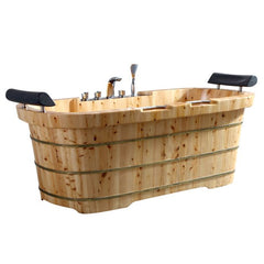 ALFI 65" 2 Person Free Standing Cedar Wooden Bathtub with Fixtures & Headrests - AB1130 - The Home Selection