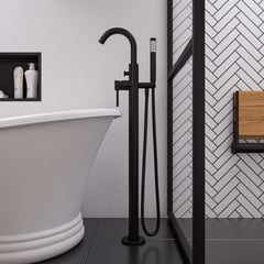 ALFI Floor Mount Tub Filler with Shower Head Polished/Brushed - AB2534 - The Home Selection