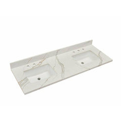 Altair 61" Double Sink Bathroom Vanity Countertop - Eivissia in Calacatta White - The Home Selection