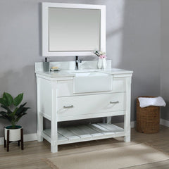 Altair Georgia 42" Single Bathroom Vanity Set in White and Composite Carrara White Stone Top with White Farmhouse Basin - The Home Selection