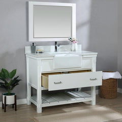 Altair Georgia 42" Single Bathroom Vanity Set in White and Composite Carrara White Stone Top with White Farmhouse Basin - The Home Selection