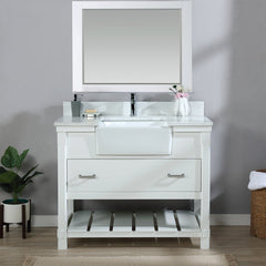 Altair Georgia 42" Single Bathroom Vanity Set in White and Composite Carrara White Stone Top with White Farmhouse Basin - The Home Selection