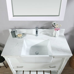 Altair Georgia 42" Single Bathroom Vanity Set in White and Composite Carrara White Stone Top with White Farmhouse Basin - The Home Selection