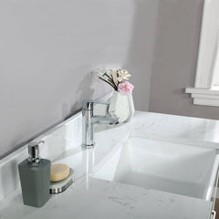 Altair Georgia 42" Single Bathroom Vanity Set in White and Composite Carrara White Stone Top with White Farmhouse Basin - The Home Selection