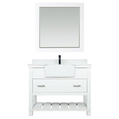 Altair Georgia 42" Single Bathroom Vanity Set in White and Composite Carrara White Stone Top with White Farmhouse Basin - The Home Selection