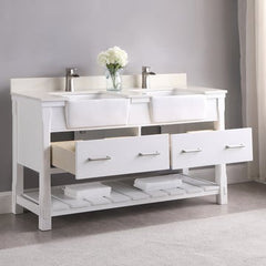 Altair Georgia 60" double Farmhouse Sinks Bathroom Vanity Set with White Farmhouse Basin - The Home Selection