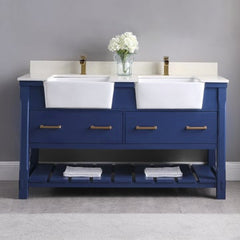 Altair Georgia 60" double Farmhouse Sinks Bathroom Vanity Set with White Farmhouse Basin - The Home Selection