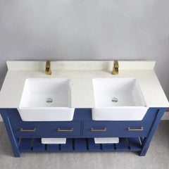 Altair Georgia 60" double Farmhouse Sinks Bathroom Vanity Set with White Farmhouse Basin - The Home Selection