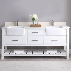 Altair Georgia 72" double farmhouse Sinks Bathroom Vanity Set with White Farmhouse Basin - The Home Selection