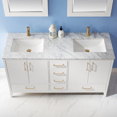 Altair Sutton 60" Double Sinks Bathroom Vanity Set with Marble Countertop - The Home Selection