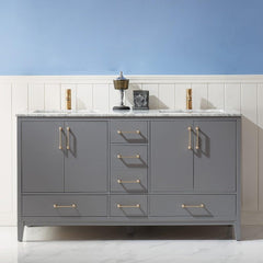 Altair Sutton 60" Double Sinks Bathroom Vanity Set with Marble Countertop - The Home Selection