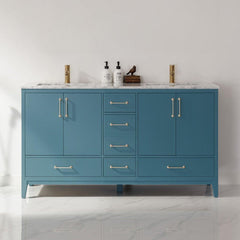 Altair Sutton 60" Double Sinks Bathroom Vanity Set with Marble Countertop - The Home Selection