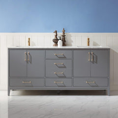 Altair Sutton 72" Double Sinks Bathroom Vanity Set with Marble Countertop - The Home Selection