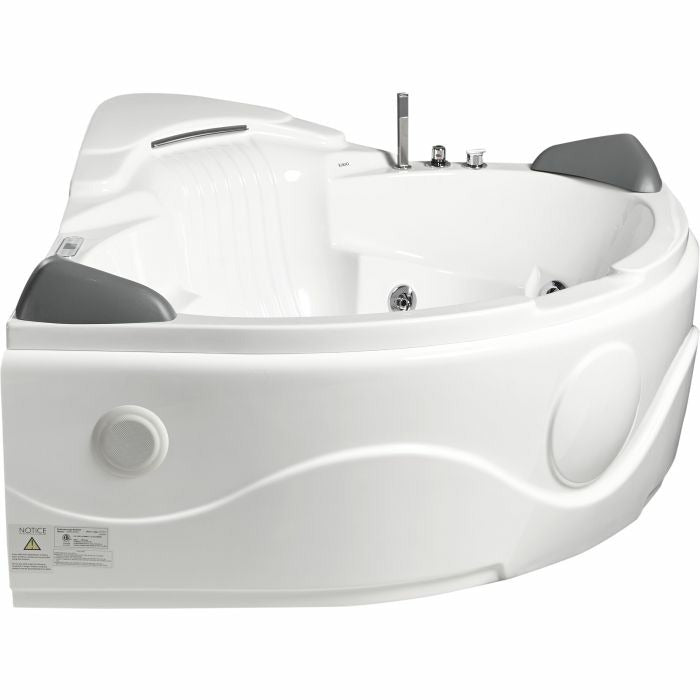 EAGO AM505ETL 5 ft Corner Acrylic White Waterfall Whirlpool Bathtub for Two