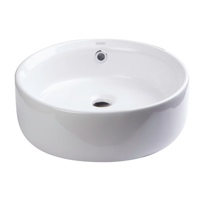 EAGO 16'' Above Mount White Round Porcelain Bathroom Sink w/ Overflow - BA129