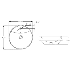 EAGO White Above Mount Porcelain Bathroom Sink Basin with Single Hole - BA141