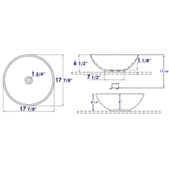 EAGO 18'' White Round Porcelain Bathroom Sink Basin without Overflow - BA351