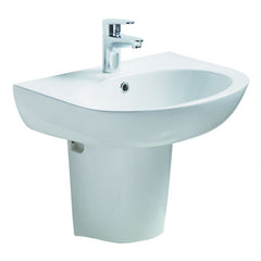 EAGO White Ceramic 21" Wall Mounted Semi Pedestal Bathroom Sink - BD385