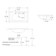 EAGO White Ceramic 32"x19" Rectangular Drop In Sink - BH003