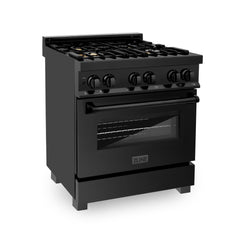 ZLINE 30" 4.0 cu. ft. Dual Fuel Range with Gas Stove and Electric Oven in Black Stainless Steel - RAB-30