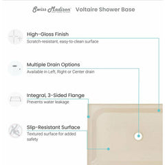 Swiss Madison Voltaire 48 x 36 Single-Threshold, Right-Hand Drain, Shower Base - SM-SB509