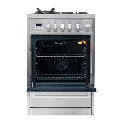Cosmo 24" Single Oven Gas Range with 4 Burner Cooktop and 2.73 cu. ft. Heavy Duty Cast Iron Grates in Stainless Steel - COS-244AGC - The Home Selection