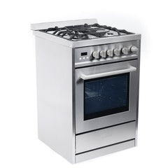 Cosmo 24" Single Oven Gas Range with 4 Burner Cooktop and 2.73 cu. ft. Heavy Duty Cast Iron Grates in Stainless Steel - COS-244AGC - The Home Selection