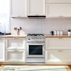 Cosmo 24" Single Oven Gas Range with 4 Burner Cooktop and 2.73 cu. ft. Heavy Duty Cast Iron Grates in Stainless Steel - COS-244AGC - The Home Selection