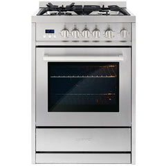 Cosmo 24" Single Oven Gas Range with 4 Burner Cooktop and 2.73 cu. ft. Heavy Duty Cast Iron Grates in Stainless Steel - COS-244AGC - The Home Selection