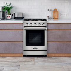Cosmo 24" Slide-In Freestanding Gas Range with 4 Sealed Burners, Cast Iron Grates, 3.73 cu. ft. Capacity Convection Oven in Stainless Steel - COS-EPGR244 - The Home Selection