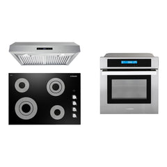 Cosmo 3 Piece Appliance Package With 24" Single Electric Wall Oven 30" Electric Cooktop 30" Under Cabinet Range Hood - The Home Selection