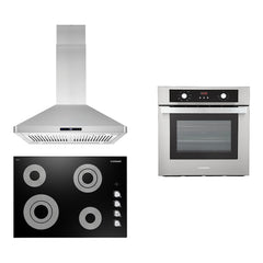 Cosmo 3 Piece Kitchen Package With 24" Single Electric Wall Oven 30" Electric Cooktop 30" Island Range Hood - The Home Selection