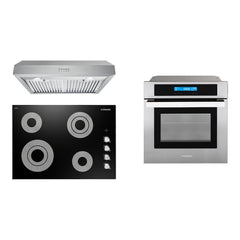 Cosmo 3 Piece Kitchen Package With 24" Single Electric Wall Oven 30" Electric Cooktop 30" Under Cabinet Range Hood - The Home Selection