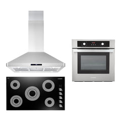 Cosmo 3 Piece Kitchen Package With 24" Single Electric Wall Oven 36" Electric Cooktop 36" Island Range Hood - The Home Selection