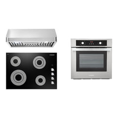 Cosmo 3 Piece Kitchen Package With 30" Electric Cooktop 30" Under Cabinet Range Hood 24" Single Electric Wall Oven - The Home Selection