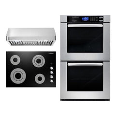 Cosmo 3 Piece Kitchen Package With 30" Electric Cooktop 30" Under Cabinet Range Hood 30" Double Electric Wall Oven - The Home Selection