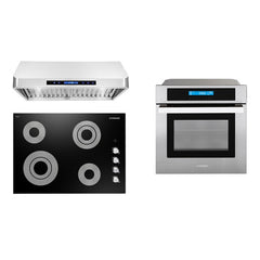 Cosmo 3 Piece Kitchen Package With 30" Electric Cooktop 30" Under Cabinet Range Hood 30" Single Electric Wall Oven - The Home Selection