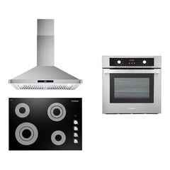 Cosmo 3 Piece Kitchen Package With 30" Electric Cooktop 30" Wall Mount Range Hood 24" Single Electric Wall Oven - The Home Selection