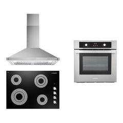 Cosmo 3 Piece Kitchen Package With 30" Electric Cooktop 30" Wall Mount Range Hood 24" Single Electric Wall Oven - The Home Selection