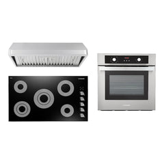 Cosmo 3 Piece Kitchen Package With 36" Electric Cooktop 36" Under Cabinet Range Hood 24" Single Electric Wall Oven - The Home Selection