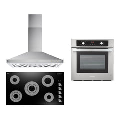 Cosmo 3 Piece Kitchen Package With 36" Electric Cooktop 36" Wall Mount Range Hood 24" Single Electric Wall Oven - The Home Selection