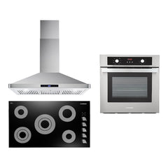 Cosmo 3 Piece Kitchen Package With 36" Electric Cooktop 36" Wall Mount Range Hood 24" Single Electric Wall Oven - The Home Selection