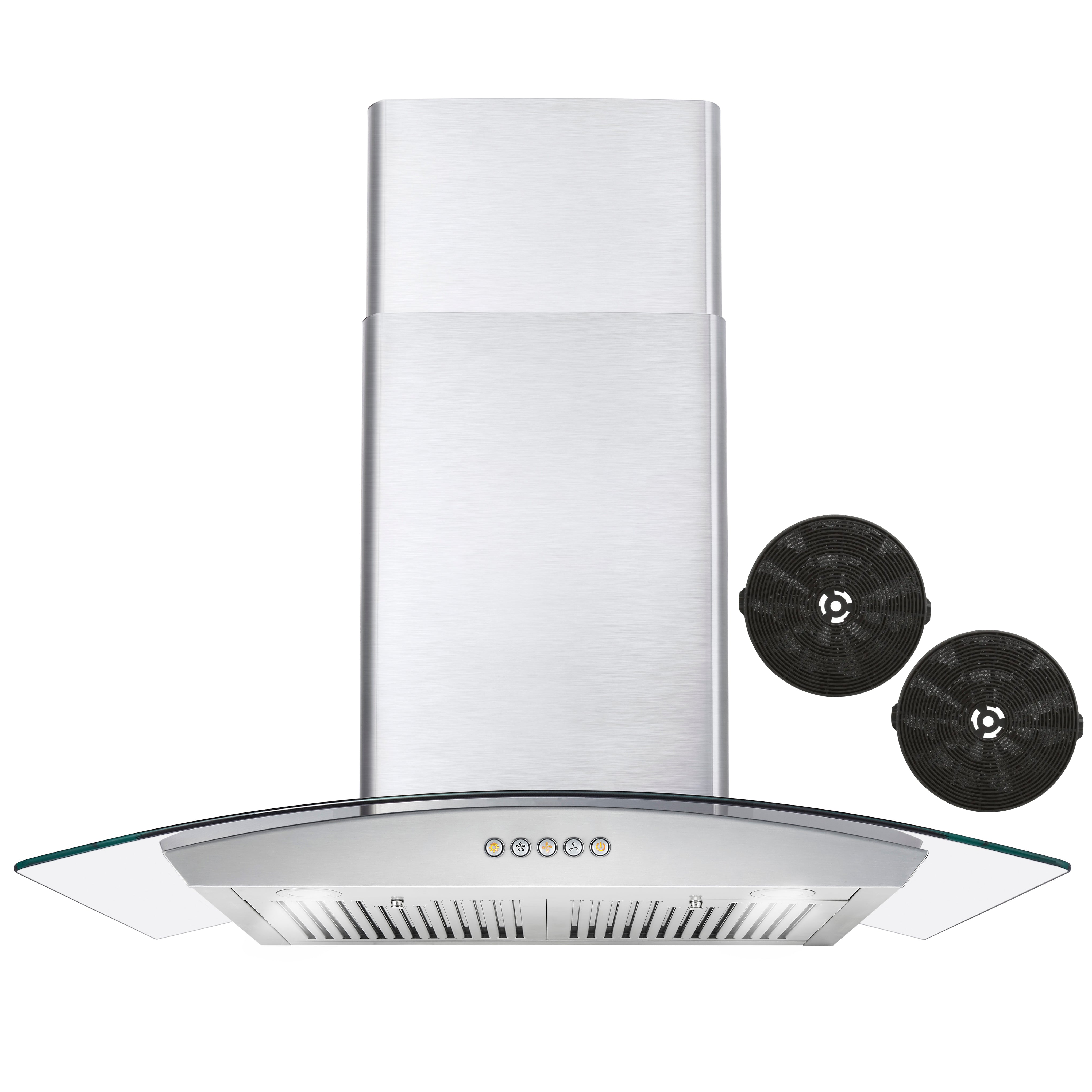 Cosmo 30" 380 CFM Ductless Wall Mount Glass Canopy Range Hood with Push Button Controls Range Hood with Carbon Filters and LED Lighting - COS-668A750-DL - The Home Selection